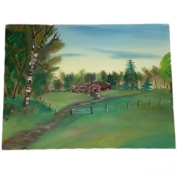 Cabin in the Meadow Original Hand Painted & Signed Canvas (Acrylic Medium) - Picture 1 of 16